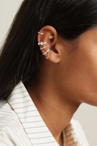 14K Gold Plated Ear Cuff Earrings for Women, Dainty Ear Cuffs Non Piercing Clip on Earrings Trendy Non pierced Cubic Zirconia Fake Hoop Earring Jewelry Sets for Women - color: Silver-6