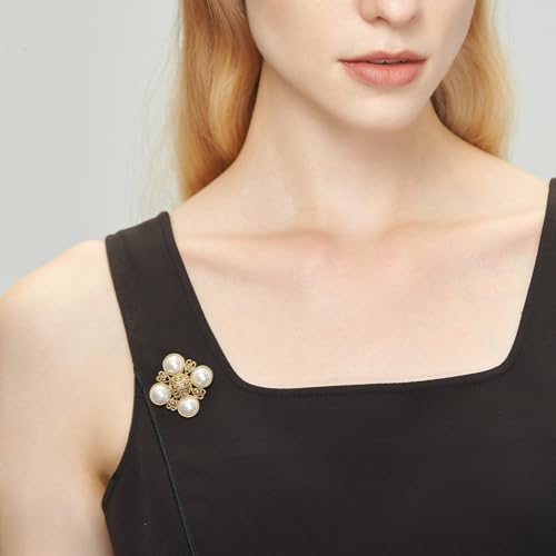 SHE'S FREE STYLE JUST FOR YOU Snail Brooches and pins for women, Sparkling Cubic Zirconia & Pearl Copper Pin, 2.36" Long Clasp Design Playful Jewelry Brooch - color: Gold/White