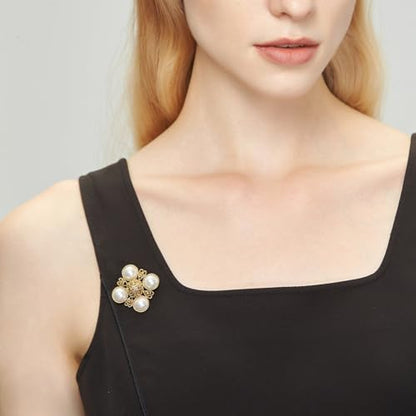 SHE'S FREE STYLE JUST FOR YOU Snail Brooches and pins for women, Sparkling Cubic Zirconia & Pearl Copper Pin, 2.36" Long Clasp Design Playful Jewelry Brooch - color: Gold/White