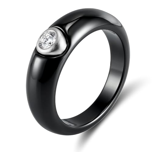 Women's Ceramic Wedding Band & Engagement Ring, Black/White - color: Black&Silver