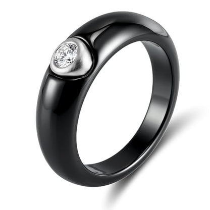 Women's Ceramic Wedding Band & Engagement Ring, Black/White - color: Black&Silver