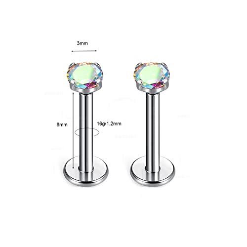 BelezaDosas G23 Titanium Labret Studs Threadless 16G Lip Rook Lobe Tragus Helix Cartilage Push Back Earring Piercing Jewelry - style: 1 pair Auro Boreale