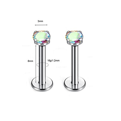 BelezaDosas G23 Titanium Labret Studs Threadless 16G Lip Rook Lobe Tragus Helix Cartilage Push Back Earring Piercing Jewelry - style: 1 pair Auro Boreale