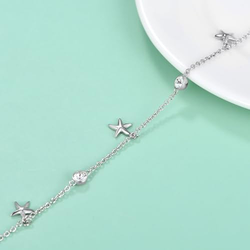 925 Sterling Silver Anklet Foot Bracelet with Crystal from Austria, Anklet Jewelry Gifts for Women 11 Inch Adjustable - style: E-Starfish