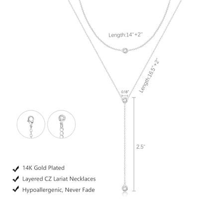 LULII Gold Necklace for Women Trendy Lariat Y Necklace Dainty 14k Gold Plated/Silver Long Necklaces for Women Layered Beaded Drop Necklaces Simple Y-Shaped Chain Jewelry Gifts - color: Y Layered CZ Necklace-Silver