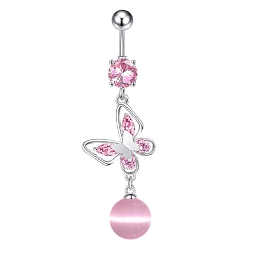 COLORFUL BLING 14G Dangle Butterfly Belly Button Rings,Stainless Steel Belly Rings,925 Sterling Silver CZ Opal Belly Body Piercing Jewelry for Women - color: E