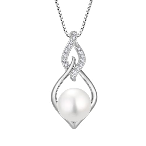 STARCHENIE 925 Sterling Silver Infinity Pearl Necklace for Women | 8mm Freshwater Cultured Pearl，925 Sterling Silver 18"+2" Chain，Christmas Mother's Day Jewelry Gift for Mom, Sister, Friend - color: Silver
