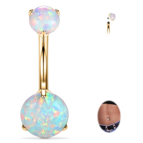 FUNLMO 14G Belly Button Ring Titanium Belly Button Piercing Belly Ring Internally Threaded Navel Piercing Jewelry - color: Gold-White Opal