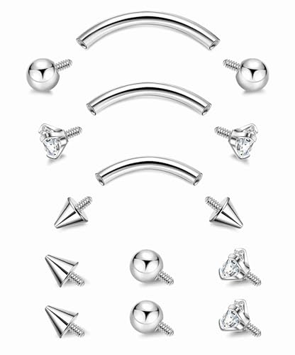 3PCS 16G 18G G23 Pure Titanium Eyebrow Piercing for Women Men Curved Barbell Tiny Eyebrow Ring Vertical Labret Lip Jewelry Internally Threaded Rook Helix Conch Daith Piercing Jewelry - color: Silver, size: 18G