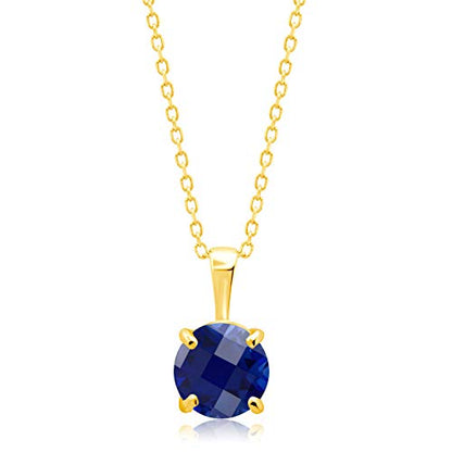 MAX + STONE 14k White or Yellow Gold Gemstone Round Pendant Necklace for Women 6mm Solitaire Birthstone with 18 Inch Cable Chain - color: Created Blue Sapphire