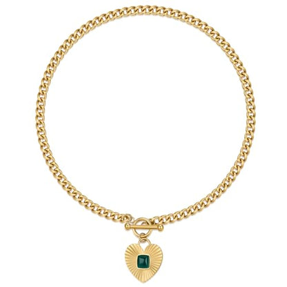 NUZON Sunburst Heart / 2-Tone Interlocking/CZ Evil Eye/Single Pearl/Love Heart Pendant Necklace for Women 14K Gold Chain Necklace Chunky Statement Jewelry - color: Heart-Toggle Clasp-Gold