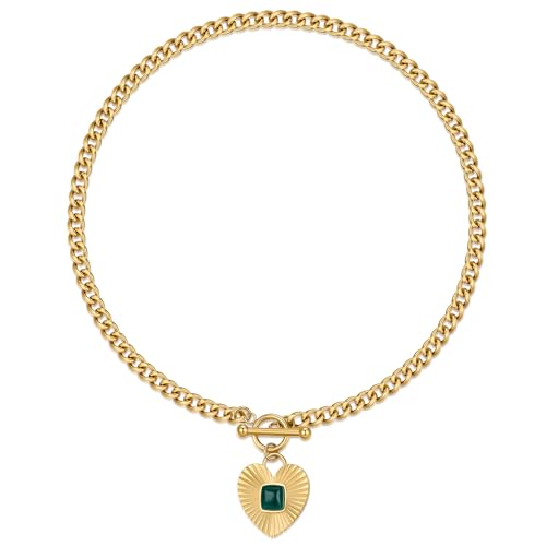 NUZON Sunburst Heart / 2-Tone Interlocking/CZ Evil Eye/Single Pearl/Love Heart Pendant Necklace for Women 14K Gold Chain Necklace Chunky Statement Jewelry - color: Heart-Toggle Clasp-Gold