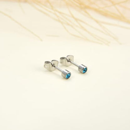 12 Pairs Surgical Stainless Steel Cubic Zirconia Birthstone Stud Earrings Heart Star Round Multicolors Stud Earrings Set for Women - style: Silver round 4mm