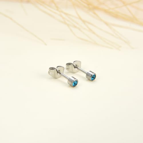 12 Pairs Surgical Stainless Steel Cubic Zirconia Birthstone Stud Earrings Heart Star Round Multicolors Stud Earrings Set for Women - style: Silver round 5mm