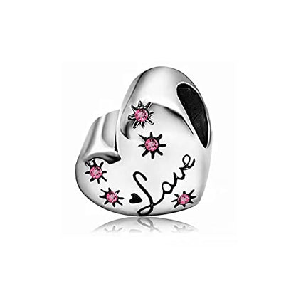 KunBead January-December Birthstone Footprint Heart Birthday Love Bead Charms Compatible with Pandora Bracelet for Mom Daughter Grandma Granddaughter - color: October