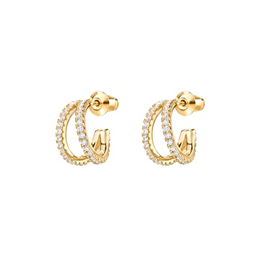 PAVOI 14K Gold Plated Split Huggie Hoop Earrings for Women, Hoop Earrings | Hypoallergenic Earrings with 925 Sterling Silver Posts, Trendy Split Multi Hoop Earrings - style: CZ