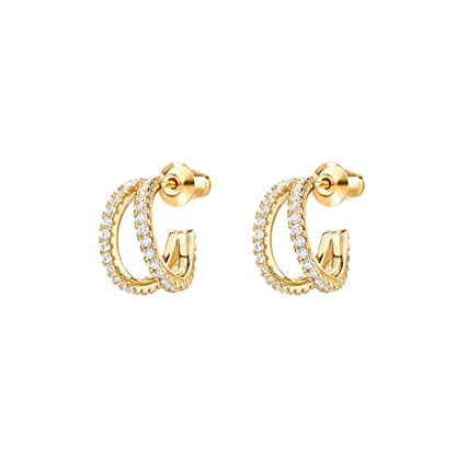 PAVOI 14K Gold Plated Split Huggie Hoop Earrings for Women, Hoop Earrings | Hypoallergenic Earrings with 925 Sterling Silver Posts, Trendy Split Multi Hoop Earrings - style: CZ