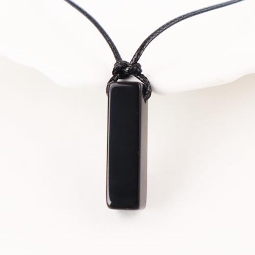 FANASY Natural Gemstone Pendant Necklace for Men Healing Crystal Pendant Adjustable Black Rope Necklace Jewelry Gifts for Women Men - color: Black Obsidian