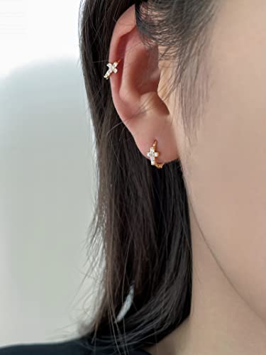 DAILY VIBES Dainty Butterfly Cross CZ Small Huggie Hoop Earrings for Women | Hypoallergenic, 14K Gold Plated Hoops, Tiny Cubic Zirconia, Cartilage Hoop Earrings for Women Trendy - color: Mini Cross