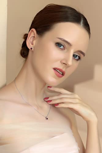 B. BRILLIANT Sterling Silver Small Dainty Crystal Solitaire Necklace & Stud Earrings Birthstone Jewelry Set for Women Bridesmaids - color: July - Red