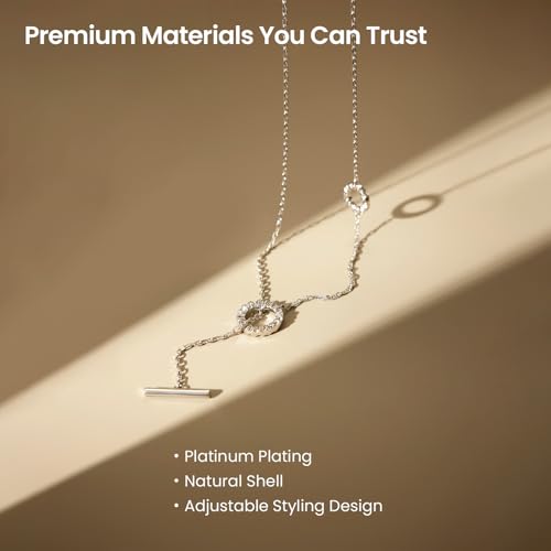 ARSIS Lariat Long Gold Necklace for Women, 18K Gold/Platinum Plated Y-Shaped Drop Dangle Pendant Necklace, Long Adjustable Pull Slider Chain Jewelry Gift for Her - color: Silver-OT clasp slider