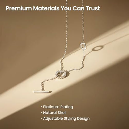 ARSIS Lariat Long Gold Necklace for Women, 18K Gold/Platinum Plated Y-Shaped Drop Dangle Pendant Necklace, Long Adjustable Pull Slider Chain Jewelry Gift for Her - color: Silver-OT clasp slider