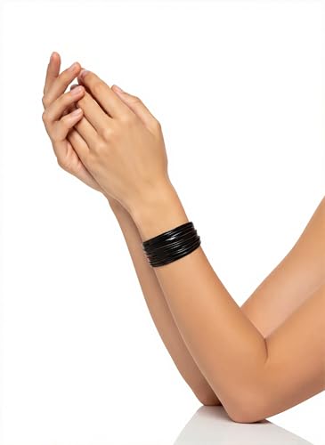 Edoneery Leather Wrap Bracelets for Women, Boho Layered Cuff Bangle | Multi-layer Leather Cuff, Daily wear, Stackable Bangle, Easy on-off, Western Jewelry Gifts for Women - color: Black-4