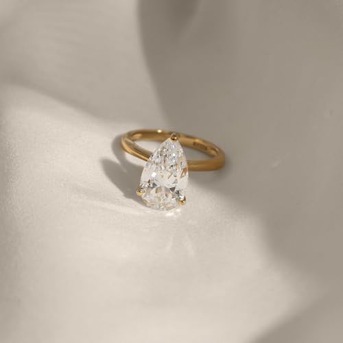DIAMONBLISS Marilyn Monroe 10-Carat Big Solitaire Ring For Women | 14K Gold Plated 925 Sterling Silver Glamorous Cocktail Ring | 100 Facet Cubic Zirconia CZ Simulated Diamond - style: Pear 5 Carats