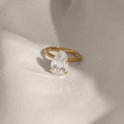 DIAMONBLISS Marilyn Monroe 10-Carat Big Solitaire Ring For Women | 14K Gold Plated 925 Sterling Silver Glamorous Cocktail Ring | 100 Facet Cubic Zirconia CZ Simulated Diamond - style: Pear 5 Carats