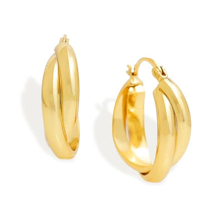 Chunky Large Gold Puffy Open Hoop Earrings for Women,Trendy Statement Big Minimalist Wavy Huggie Earing Prom Jewelry Gift - color: Double