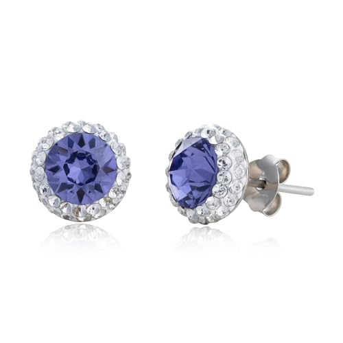 Sterling Silver Crystal Halo Stud Earrings - color: Purple