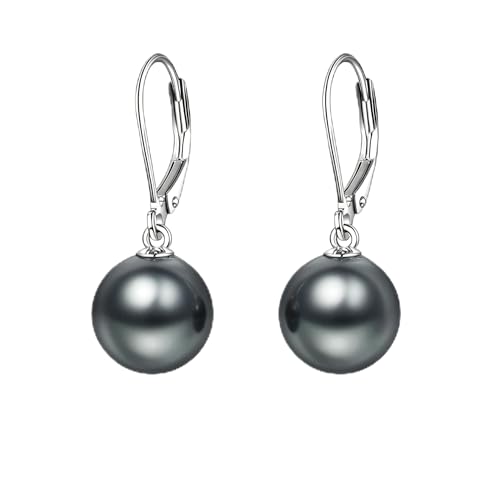 925 Sterling Silver Pearl Leverback Earrings Dangle Drop Jewelry Gifts for Women - style: Dark Gray Pearl