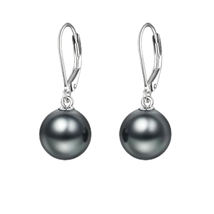 925 Sterling Silver Pearl Leverback Earrings Dangle Drop Jewelry Gifts for Women - style: Dark Gray Pearl