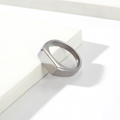 Quiet Luxury Wide Square Signet Ring - Timeless Titanium Steel Band Fashion Statement Jewelry for Men & Women (Silver, Antique Silver, Gold, Black) - color: Silver