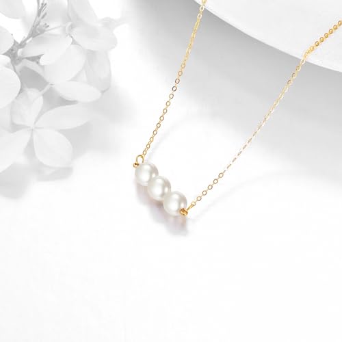KECHO 14K Real Gold Beads Pendant Necklace Solid Yellow Gold Jewelry Anniversary Birthday Gifts for Women - color: 3 White
