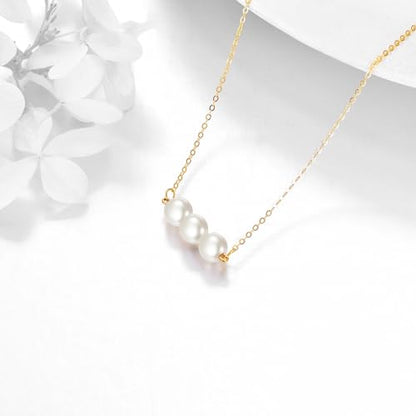 KECHO 14K Real Gold Beads Pendant Necklace Solid Yellow Gold Jewelry Anniversary Birthday Gifts for Women - color: 3 White