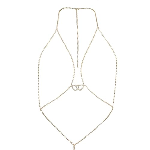 Body Chain Sexy Pure Desire Diamond Chest Chain Versatile Hanging Neck Love Body Chain Accessories Suitable for Women - style: gold