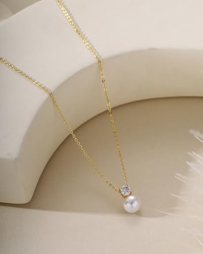 Pearl Necklaces for Women Trendy 14k Gold Plated Cubic Zirconia Pearl Pendant Necklace Valentines Day Wedding Birthday Mother's Day Gifts Dainty Gold Necklace for Women - color: Style 4 - Gold Necklace