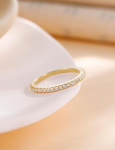 EAMTI 2mm Wedding Band Cubic Zirconia Half/Full Eternity Stackable Brass Engagement Ring Size 3-13 - color: Half-Eternity-Gold