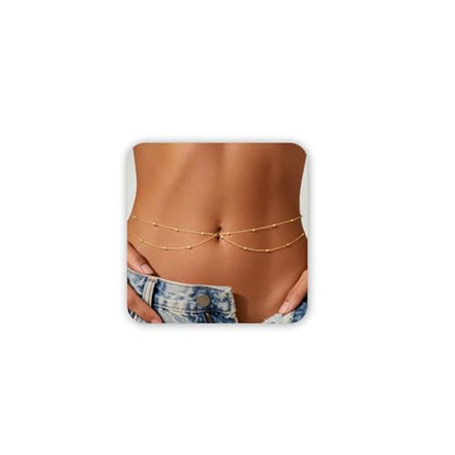 Gold Layered Waist Chain for Women, Adjustable Belly Chain | Adjustable layered waist chain for beach days, summer outfits, festivals, vacations, parties, and daily styling - style: Gold Style 1