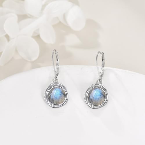 FreshWater Pearl Dangle Earrings 925 Sterling Silver Lapis lazuli Turquoise Larimar Opal Black Pearl Leverback Earrings for Women Birthday Hypoallergenic - style: Labradorite earrings