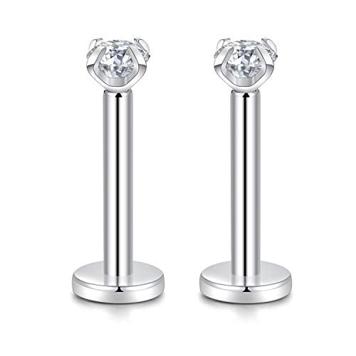 GAGABODY G23 Titanium 16G 6/8/10mm Clear CZ/Opal Internally Threaded Labret Monroe Lip Studs 6mm Helix Cartilage Tragus Earring Piercing - color: 16G-2Pcs - Length:6mm CZ:3mm