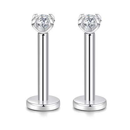 GAGABODY G23 Titanium 16G 6/8/10mm Clear CZ/Opal Internally Threaded Labret Monroe Lip Studs 6mm Helix Cartilage Tragus Earring Piercing - color: 16G-2Pcs - Length:6mm CZ:3mm