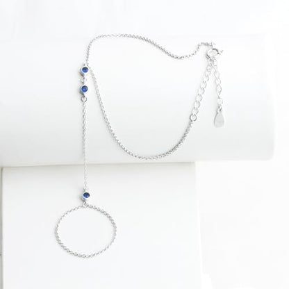 Kakikaki 925 Sterling Silver Finger Ring Bracelet Hand Chain for Women | Slave Bracelets 7" to 9" Adjustable - color: Silver, style: 3 Sapphire