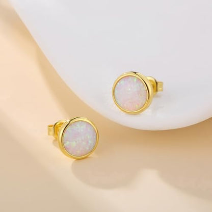 Jiamiaoi 18K White Gold Plated Opal Earrings s925 Sterling Silver Opal Stud Earrings Hypoallergenic Earring Studs For Women Men, 6mm-8mm Options - color: e-white yellow, size: 7mm