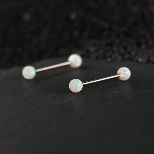 Opal Nipple Rings G23 Titanium Nipple Jewelry for Women Bridge Rings | 14G Nipple Piercings,Internally Threaded Nipple Barbells,1 Pair Tongue Rings,Nipple Bars,Straight Barbells 12mm-18mm - color: Styele2:White Opal,Silver, size: 14G+1/2"(12mm)