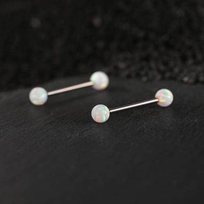 Opal Nipple Rings G23 Titanium Nipple Jewelry for Women Bridge Rings | 14G Nipple Piercings,Internally Threaded Nipple Barbells,1 Pair Tongue Rings,Nipple Bars,Straight Barbells 12mm-18mm - color: Styele2:White Opal,Silver, size: 14G+11/16"(18mm)