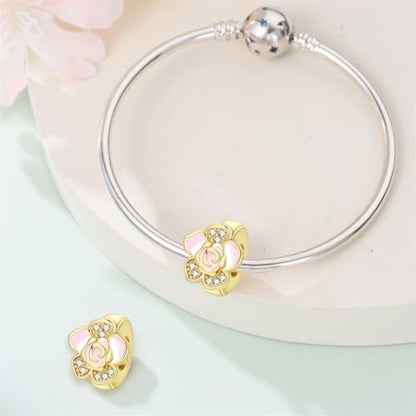 Gold Clip Stopper Charms for Pandora Bracelets Spacers Bead Charms Packs Jewelry Gift for Women - color: Gold Flower-3 Packs