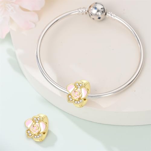 Gold Clip Stopper Charms for Pandora Bracelets Spacers Bead Charms Packs Jewelry Gift for Women - color: Gold Flower