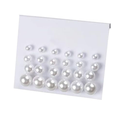 24 Pcs Pearl Earrings Studs for Women Ladies Hypoallergenic White Faux Simulated Pearl Rhinestone Earrings Stud Earrings Jewelry Set for Wedding Party - color: White
